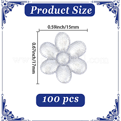 ポリエステル刺繍糸アイロン接着/縫い付けパッチ100個  布のアップリケ  スモモの花  銀  17x15x1mm&nbsp;PATC-GF0001-75B