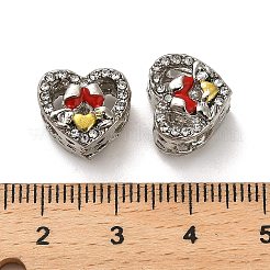 合金エナメルヨーロピアンビーズ  ラインストーン付き  大穴ビーズ  ハート  プラチナ  11x12x9mm  穴：4.6mm&nbsp;FIND-Q115-08P