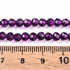 ベーキングペイント透明ガラスビーズ連売り  ラウンド  ファセット(32ファセット)  パープル  4~4.5mm  穴：0.8~1mm  約88~94個/連  13.19~13.58インチ（33.5~34.5cm）&nbsp;DGLA-A035-T4mm-A09