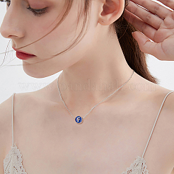 合金エナメルビーズ  アルファベット付きフラットラウンド  ライトゴールド  ダークブルー  8x3.5mm  穴：1.4mm&nbsp;ENAM-CJ0001-95C