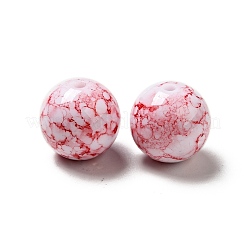 不透明なアクリルビーズ  丸墨丹清文様  レッド  15~16x15mm  穴：2mm&nbsp;LS-SACR-A001-04D