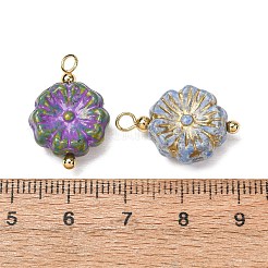 焼き絵の具と金色の金属を編み込んだガラスのペンダント  ピカソのビーズペンダント  花のチャーム  真鍮のループを有します  18KGP本金メッキ  ミックスカラー  22x14x7mm  穴：2.3mm&nbsp;GL-CBA010C-12G
