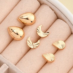 女性用真鍮スタッドピアスセット  ムーン＆ティアドロップ  18KGP本金メッキ  7~10.5x5~7.5mm  3のペア/セット&nbsp;EJEW-F352-01G-02