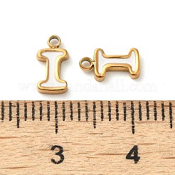 304ステンレススチールエナメルチャーム  14KGP本金メッキ  文字L  文字I  8x4.5x1.3mm  穴：1.2mm&nbsp;STAS-L022-292G-I
