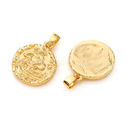 真鍮チャーム  テクスチャ  星座/星座とフラットラウンド  18KGP本金メッキ  水瓶座  16.5x14x2mm  穴：5x2.5mm&nbsp;KK-I672-33F