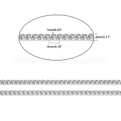 変色しにくい304ステンレススチールカーブチェーン  スプールで  溶接されていない  ステンレス鋼色  4x3x1mm  約32.8フィート（10m）/ロール&nbsp;CHS-R008-05
