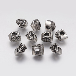 イオンプレーティング（IP）304ステンレススチールヨーロピアンビーズ  サル  大穴ビーズ  アンティークシルバー  11.5x8x12mm  穴：4.5mm&nbsp;STAS-J022-018AS