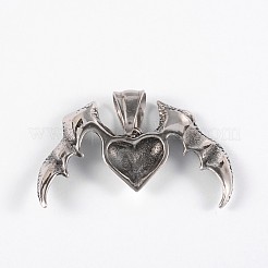 316サージカルステンレスペンダント  ハートの翼  アンティークシルバー  23x36x4mm  穴：8x5mm&nbsp;X-STAS-E070-01