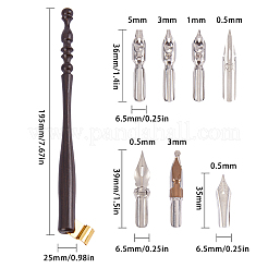 ステンレス鋼のつけペン  木製ペンスティック＆6種類のステンレスペン先付き  ブラック  195x25x12mm&nbsp;AJEW-WH0143-35