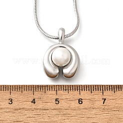 304ステンレススチールパヴェシェルパールフラットラウンドペンダントネックレス女性用  ステンレス鋼色  18.78インチ（47.7cm）&nbsp;NJEW-U031-02P