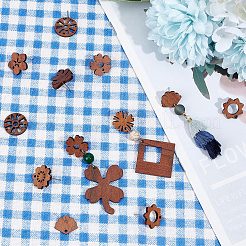 20 個 10 スタイルのクルミの木のスタッドのイヤリングのパーツ  316ステンレス鋼のピンと穴付き  花とうちわとドーナツ  淡い茶色  13.5~20x17~18mm  穴：1.6~1.8mm  ピン：0.7mm  2個/スタイル&nbsp;FIND-BBC0001-46