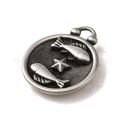 304ステンレスペンダント  フラットラウンド、星座チャーム付き  アンティークシルバー  20.5x17x3mm  穴：2.5x2mm  12個/セット&nbsp;STAS-L022-306AS-M