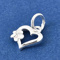 スターリングシルバーの花のハートチャーム925個  丸カン＆スタンプ925個付き  銀  10x9x3mm  穴：3.5mm&nbsp;STER-G046-04S
