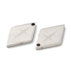変色しない201ステンレススチールペンダント  星チャーム付きひし形  ステンレス鋼色  20x12x2mm  穴：1.5mm&nbsp;STAS-Q216-09P