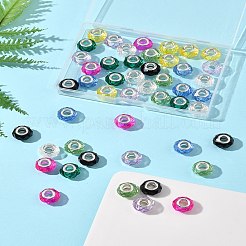 48個 8色 手作りガラスヨーロピアンビーズ  大穴ビーズ  シルバーカラー真鍮コア  ミックスカラー  14x8mm  穴：5mm  6個/カラー&nbsp;GLAA-FS0002-14