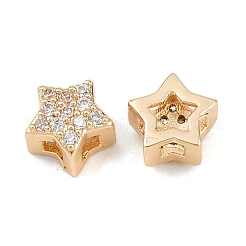 真鍮製マイクロペーブクリアキュービックジルコニアマルチ連リンク  スター  18KGP本金メッキ  6x6x4mm  穴：2x1.5mm&nbsp;KK-K407-43G