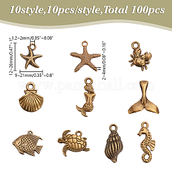 100個 10スタイル オーシャンシリーズ チベットスタイル 合金ペンダント  混合図形  12~26x9~21x2~4mm  穴：1.5~2mm&nbsp;FIND-AR0005-86