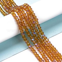 電気メッキガラスビーズセット  半分虹メッキ  多面カット  ロンデル  ゴールド  4x3mm  穴：0.4mm  約105~110個/連  38~39cm&nbsp;X1-EGLA-A034-T4mm-L01