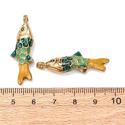 304ステンレスペンダント  エナメル  魚のチャーム  18KGP本金メッキ  イオンプレーティング（ip）  ダークシーグリーン  25x8x5mm  穴：1.2mm&nbsp;STAS-N129-15C-G02
