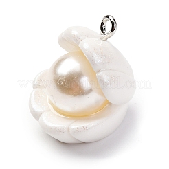 不透明樹脂ペンダント  鉄ループ付き  シェル形状  ホワイト  20x18mm  穴：2mm&nbsp;LS-RESI-P043-01P-07