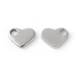 変色しにくい201ステンレススチールチャーム  空白タグのスタンプ  ハート  ステンレス鋼色  8x10x1.5mm  穴：2mm&nbsp;X-STAS-F192-057P