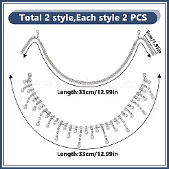 ガラスラインストーンブーツストラップチェーン4個、2スタイル  合金製カニカン付き  プラチナ  330~400mm  2個/スタイル&nbsp;HJEW-DR00217