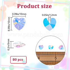 80個の電気メッキガラスチャーム  クリスタル  ABカラー  多面カット  ハート  10x10x5mm  穴：1.2mm&nbsp;EGLA-BBC0001-05B
