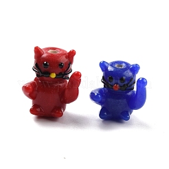 手作りランプワークビーズ  幸運の猫  ミックスカラー  17~21x14~17x15~17mm  穴：1.8~2.4mm&nbsp;LAMP-I024-12