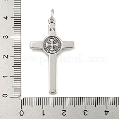 316サージカルステンレスペンダント  丸カン付き  聖者のチャームを持つ十字架  アンティークシルバー  38x22x2mm  穴：4.5mm&nbsp;STAS-E212-41AS