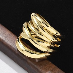 真鍮多層カフ指輪  カドミウムフリー＆鉛フリー  18KGP本金メッキ  20.5mm  内径: 調節可能&nbsp;RJEW-C120-03G