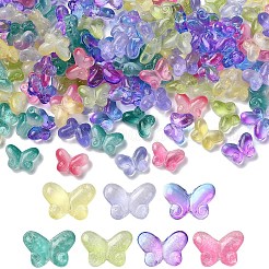 50個の透明スプレー塗装ガラスビーズ  蝶  暗い蘭  10x14.5x4.5mm  穴：0.7~1mm&nbsp;GLAA-YW0004-97A