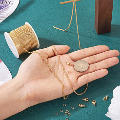 DIY チェーン ブレスレット ネックレス メイキング キット  真鍮製のカーブチェーンを含む  真鍮の留め金と丸カン  18KGP本金メッキ  チェーン：5m /セット&nbsp;DIY-TA0005-26
