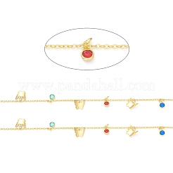 手作り真鍮製ビーズチェーン  ガラスイミテーションパールとカラフルなキュービックジルコニア  溶接されていない  ゴールドカラー  リンク：2~12x1.5~6x1~4mm  チャーム：4.5~7x2.5~6.5x0.5~2.5mm  約3.28フィート（1m）/連&nbsp;CHC-XCP0001-13