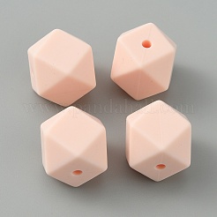 食品グレードの環境に優しいシリコーンビーズ  六角  桃パフ  14x14x14mm  穴：2mm&nbsp;SIL-WH0002-39A