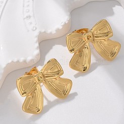 女性用304ステンレススチールスタッドピアス  イオンプレーティング（ip）  18KGP本金メッキ  蝶結び  20.5x15.5mm&nbsp;EJEW-L296-012G-01
