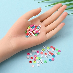 手作りの蓄光ポリマークレイビーズ  ジュエリー工芸用品のDIY用  ディスク/フラットラウンド  ミックスカラー  6x0.5~1.5mm  穴：2mm  約430~442個/箱&nbsp;CLAY-YW0001-52