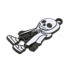 ハロウィンアロイエナメルペンダント  ブラック  スケルトンチャーム  ホワイト  32x15x2mm  穴：2mm&nbsp;ENAM-M220-02G-B