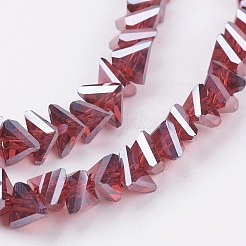 電気メッキガラスビーズセット  パール光沢メッキ  多面カット  三角形  レッド  4.5x5x6mm  穴：1mm  約100個/連  13.7インチ（35cm）&nbsp;EGLA-J145-6mm-PL06