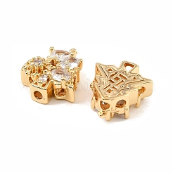 真鍮製マイクロパヴェキュービックジルコニアビーズ  クリスマスツリー  18KGP本金メッキ  透明  13.5x11.5x5.5mm  穴：1.6mm&nbsp;KK-C155-08G-01