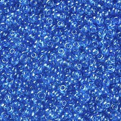 （詰め替えサービスあり）ガラスシードビーズ  トランス。光沢の色  ラウンド  ligoht blue  8/0  3mm  穴：1mm  約12 G /袋&nbsp;SEED-C015-3mm-103B