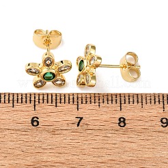 真鍮マイクロパヴェキュービックジルコニアフラワースタッドピアス  16KGP本金メッキ  10.5x11mm&nbsp;EJEW-K267-12G