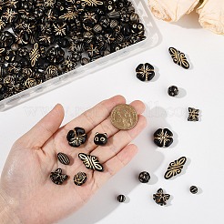 200個 10スタイル UVメッキアクリルビーズ  ゴールドライン入り  混合図形  ブラック  8~30x8~19.5x5~11mm  穴：1mm  20個/スタイル&nbsp;MACR-YW0004-15