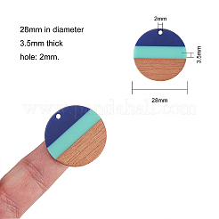 三色の樹脂と木製のペンダント  フラットラウンド  ミックスカラー  28x3.5mm  穴：2mm&nbsp;RESI-CJ0004-06
