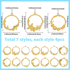 ラックメッキ海洋テーマ合金ペンダント  ゴールドカラー  リングチャーム  混合図形  37.5~41.5x34~39x2.5~5.5mm  穴：2~2.5mm  26個/セット&nbsp;FIND-SC0014-95
