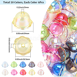 60色UVメッキアクリルビーズキャップ10個  花  ミックスカラー  24x15.5mm  穴：3mm  内径：16.5mm  6個/カラー&nbsp;PACR-SC0001-08A