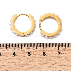 304ステンレススチールリングフープピアス  ABSイミテーションパールイオンプレーティング（IP）  18KGP本金メッキ  19x4mm&nbsp;EJEW-K268-39G