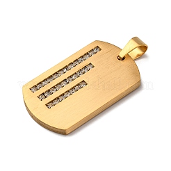 304ステンレスペンダント  長方形のチャーム  ラインストーン付き  真空めっき  ゴールドカラー  38.5x23.5x3mm  穴：7.5x5mm&nbsp;STAS-F323-06G