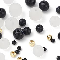 DIYラウンドビーズブレスレット作成キット  丸い腹筋プラスチックビーズとアクリルビーズを含む  ロンデル不透明ソリッドカラーガラスビーズ連売りと弾性クリスタルスレッド  ブラック  ビーズ：約692個/セット&nbsp;DIY-YW0004-32