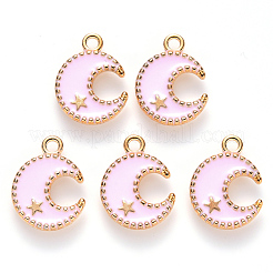合金エナメルチャーム  月＆星  ライトゴールド  ピンク  16x13x2mm  穴：1.8mm&nbsp;ENAM-S121-063A