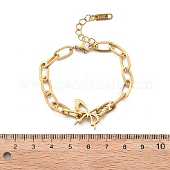 304ステンレススチールチャームブレスレット  女性用ペーパークリップチェーンブレスレット  蝶  ゴールドカラー  5-7/8インチ（15cm）&nbsp;BJEW-F487-02G